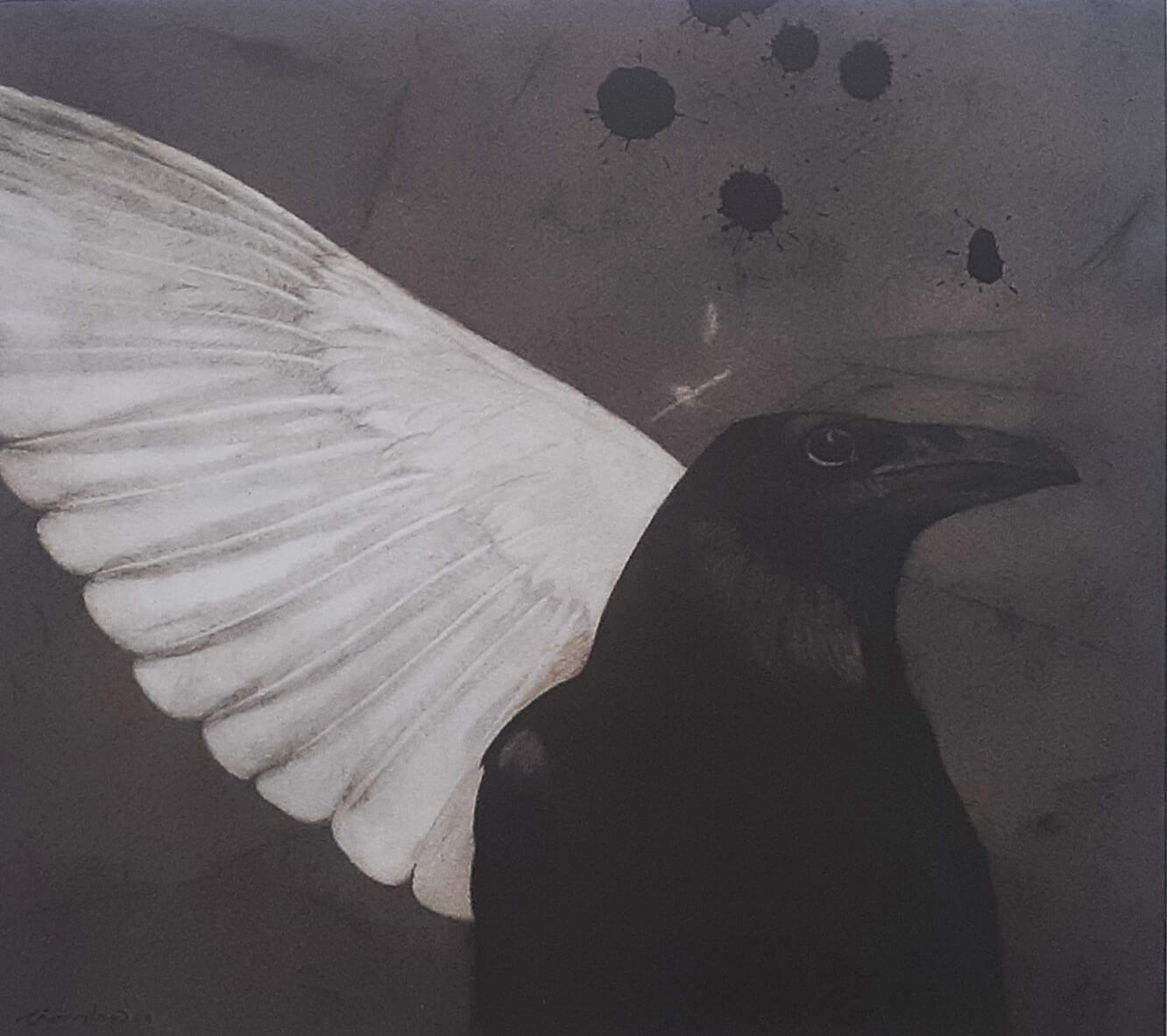 CHANDRA BHATTACHARYA THE WING SPAN ACRYLIC ON CANVAS 36x 32 IN