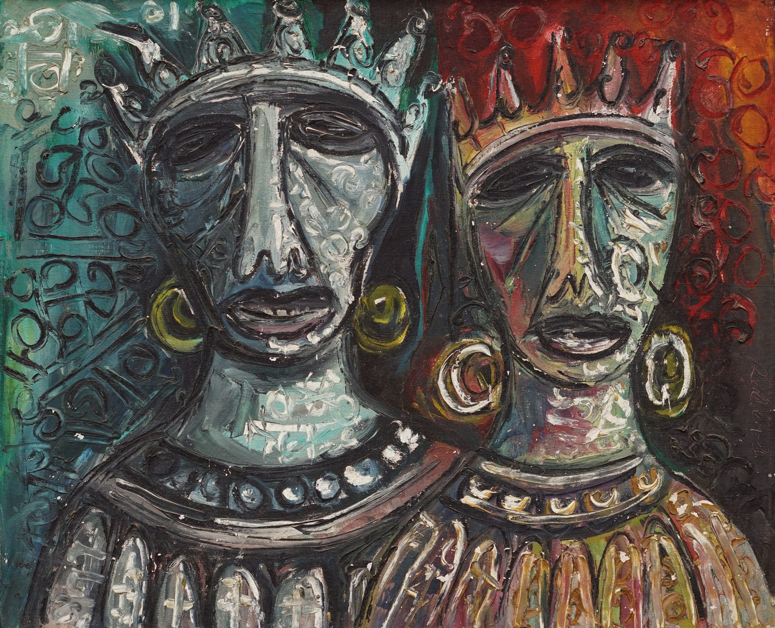 ROBIN MONDAL KING & QUEEN OIL ON CANVAS 20 IN X 24 IN 1986